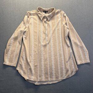 Boho Chic Womens Gold Top Blouse Long Sleeve Size XL Stretch Collared